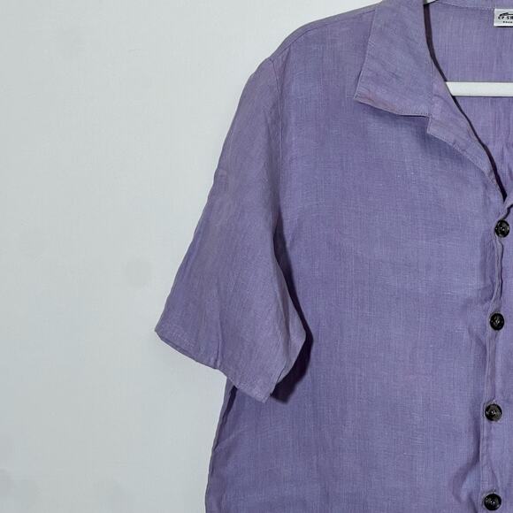 CP Shades Short Sleeve Linen Button Down Top Purple Women Size M Organic Minimal - Picture 4 of 8